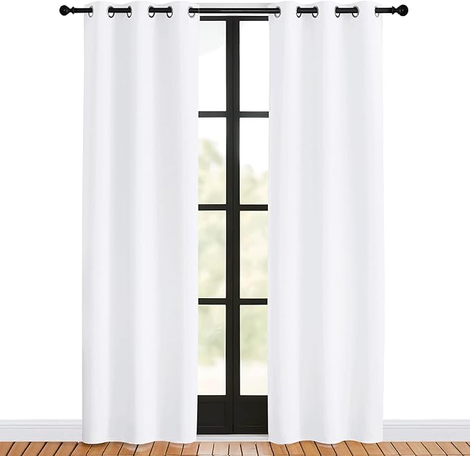 NICETOWN White Curtains 80 inch Length 2 Panels Set for Living Room, W34, Thermal Insulated Window Treatment Grommet 50% Room Darkening for Bedroom