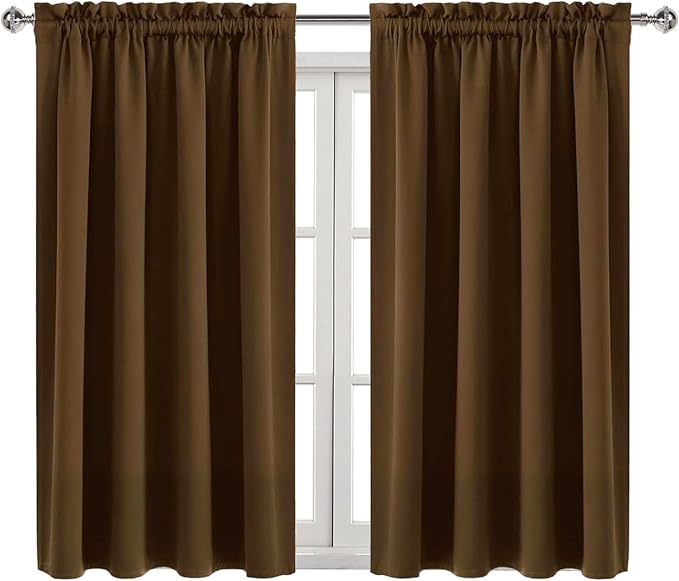 DWCN Blackout Curtains Room Darkening Thermal Insulated Bedroom Curtains Window Curtain Panels, 52 x 45 inches Long, Set of 2 Brown Rod Pocket Drapes
