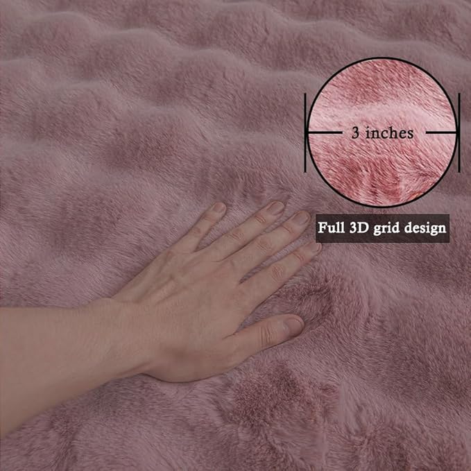 Pink Rabbit Plush Rug 5'x8', Fluffy Faux Fur Shaggy Area Rug for Nursery, Kids Room Decor, Soft Fuzzy Carpet for Living Room, Bedroom, Teen Girls Room