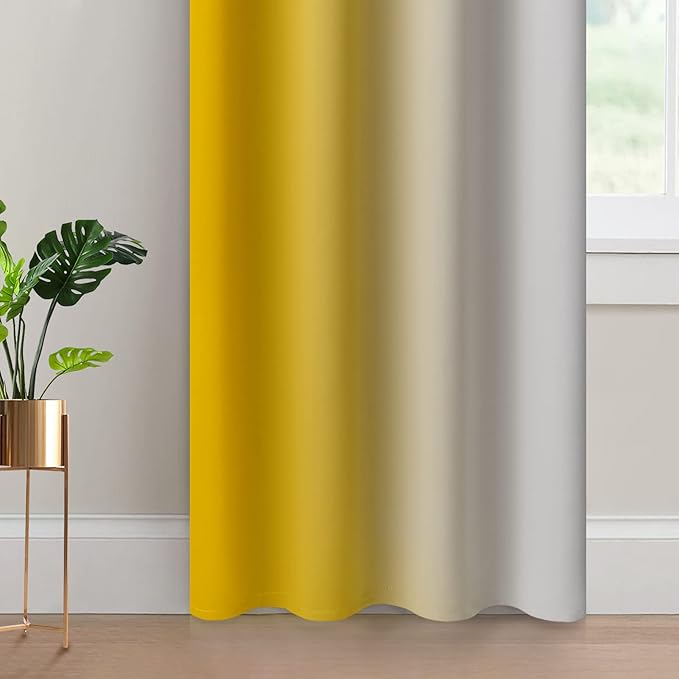 Yakamok Yellow Ombre Curtains 84 Inches Long, Light Blocking Gradient Color Curtain Panels, Room Darkening Grommet Window Drapes for Bedroom(52x84 Inch, 2 Panels)