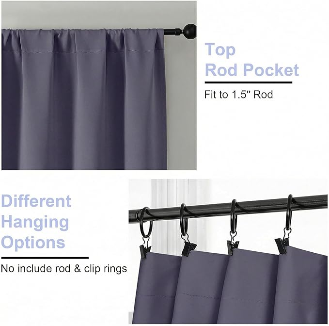 Simplebrand Ava Greyish Purple Short 36 Inches Blackout Curtain 2 Panels Set, Half Window Rod Pocket Privacy Curtain Tiers for Kitchen, Curtains Blackout for Bathroom Shades, W40 x L36 Inch