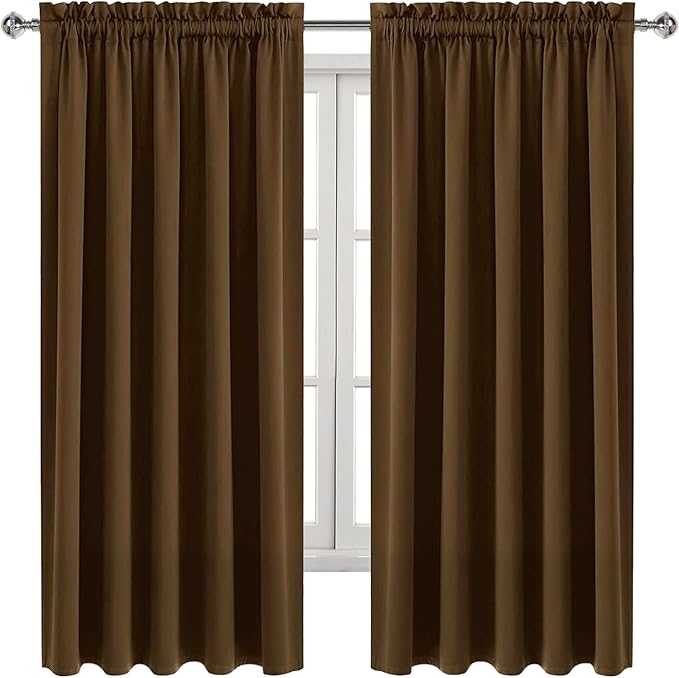 DWCN Blackout Curtains for Bedroom – Rod Pocket Thermal Insulated Noise Reducing Noise Reducing Drapes for Living Room, W 60 x L 63 Inch, 2 Panels, Brown