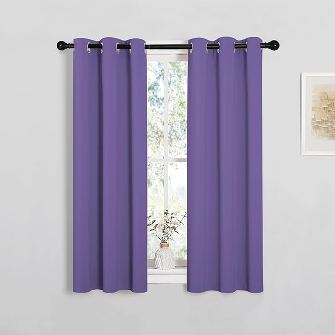 NICETOWN Window Curtain Panels, Thermal Insulated Solid Grommet Blackout Draperies/Drapes for Basement (Lilac Purple, 1 Pair, 29 by 45-inch)