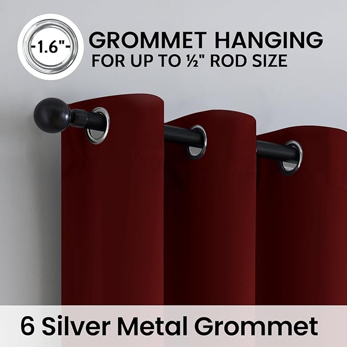 SimpleHome 100% Blackout Curtains for Bedroom,Thermal Insulated Burgundy Grommet Window Drapes Room Darkening Curtains for Living Room with Black Back,38 x 84 Inch,2 Panels