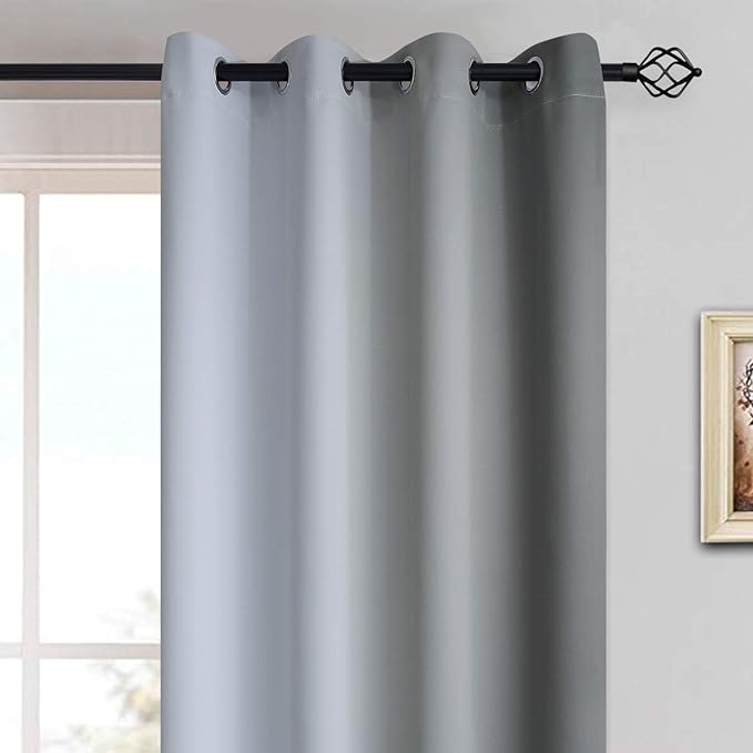 Yakamok Light Blocking Ombre Curtains, Greyish White and Grey Gradient Color Curtains, Room Darkening Grommet Window Drapes for Bedroom(52x90 Inch, Grey, 2 Panels)