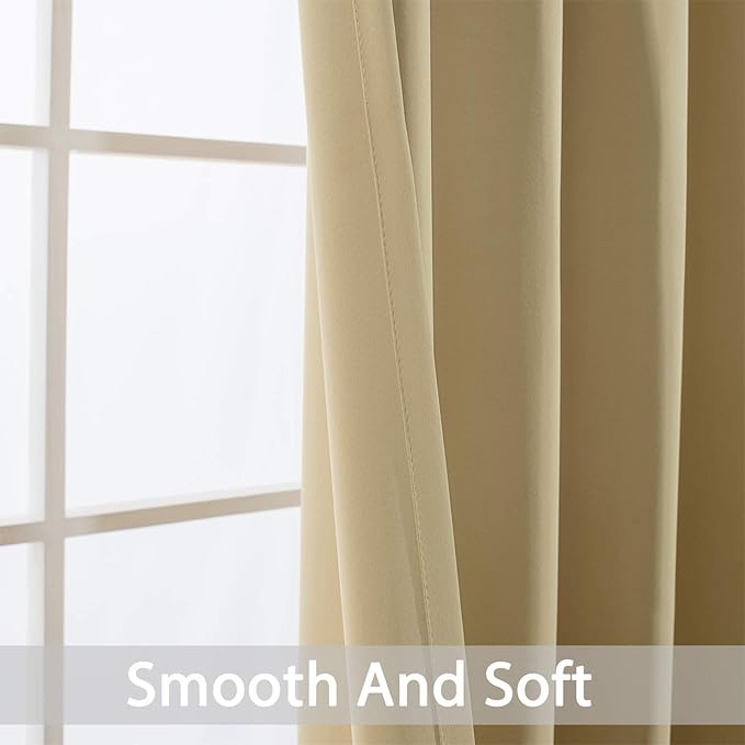 Yakamok Blackout Curtain Panels Themal Insulated Grommet Winow Curtains for Bedroom/Living Room, W52 x L96 -Inch 2 Panels, Beige
