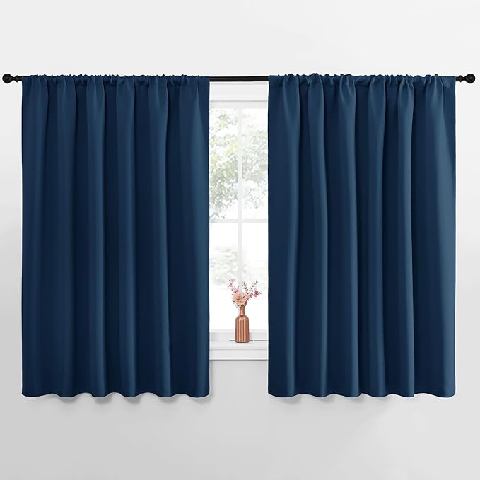 NICETOWN Blackout Curtains for Bedroom, Blackout Curtain Panels, Moroccan Blue, 1 Pair, 70 by 63-inch, Window Treatment Energy Saving Thermal Insulated Solid Rod Pocket Blackout Drapes/Draperies