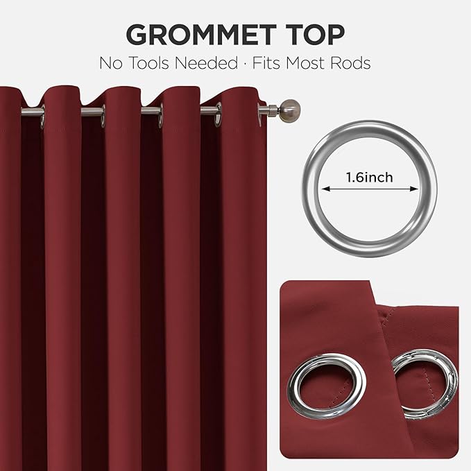 Joydeco Blackout Patio Sliding Door Curtains 108 Inches Long, Grommet Privacy Room Divider Curtains, Extra Wide Thermal Blackout Drapes for Bedroom Living Room (Burgundy Red, 60Wx108L, 1 Panel)