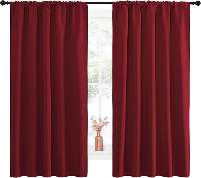 NICETOWN Christmas Burgundy Blackout Curtains and Drapes - Soft Fabric Thermal Insulated Solid Rod Pocket Room Darkening Draperies for Window (2 Panels, 52 inches Width by 63 inches Length)