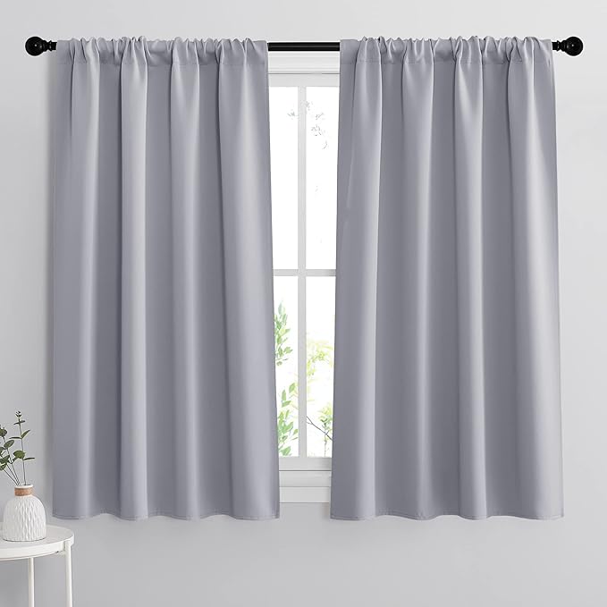 RYB HOME Short Blackout Curtains for Bedroom, Room Darkening Insulated Summer Heat Light UV Blocking Energy Saving Drapes for Nursery, Width 42 by Length 48, Silver Grey, Set of 2