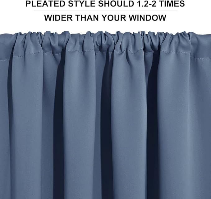 RYB HOME Basement Bathroom Kitchen Cafe Blackout Privacy Curtains, Short Insulating Light UV Heat Blocking Privacy Curtain Tiers for Laundry Room, Width 34 by Length 30, Stone Blue, 2 Panels
