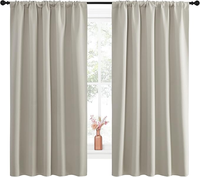 NICETOWN Blackout Curtains for Living Curtains, Room Darkening Window Curtain Panels, Easy-Care Solid Thermal Insulated Draperies/Drapes for Daughter Room (Natural, 2 Panels, 52 by 63)