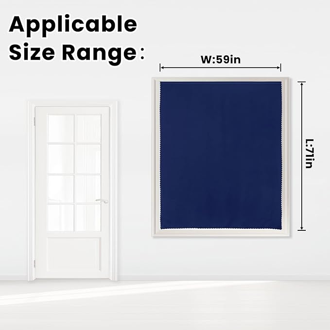Self Adhesive Portable Blackout Curtains for Bedroom Easy to Install Window Thermal Lnsulated Kitchen Room Darkening Small Window Curtains, 59" W X 71" L, Navy Blue, 1 Panel