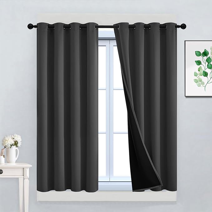 Yakamok 100% Blackout Curtains, 2 Thick Layers Thermal Insulated Total Blackout Drapes for Bedroom, Heat Blocking Window Curtains for Living Room(Charcoal Grey, 52Wx45L, 2 Panels)
