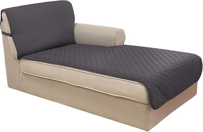 U-NICE HOME Sectional Couch Cover for Dogs Pets Chaise Lounge Reversible Sofa Cover Furniture Protector with Elastic Adjustable Strap, Dark Grey