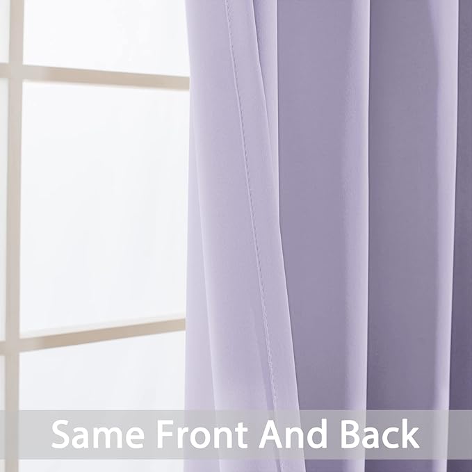 Yakamok Blackout Curtains Room Darkening Thermal Insulated Window Panels,Solid Grommet Top Drapes for Bedroom/Living Room(62Wx63L, Lilac, 2 Panels)