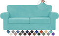 WEERRW Velvet Couch Covers for 2 Cushion Couch Sofa - High Stretch Luxury Velvet Plush 3 Pieces Sofa Slipcovers with Elastic Bottom, Furniture Protector for Pets, Machine Washable, Aqua, Medium