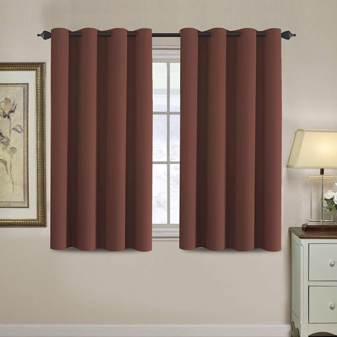 H.VERSAILTEX Blackout Curtain for Living Room Small Window Kitchen Blackout Curtains 45 inch Length Energy Saving Solid Grommet Blackout Drape, One Panel, Rust, 52" W x 45" L
