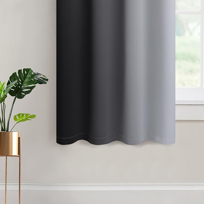 Yakamok Light Blocking Ombre Curtains, Greyish White and Black Gradient Color Curtains, Room Darkening Grommet Window Drapes for Bedroom(Black, 52x54 Inch, 2 Panels)