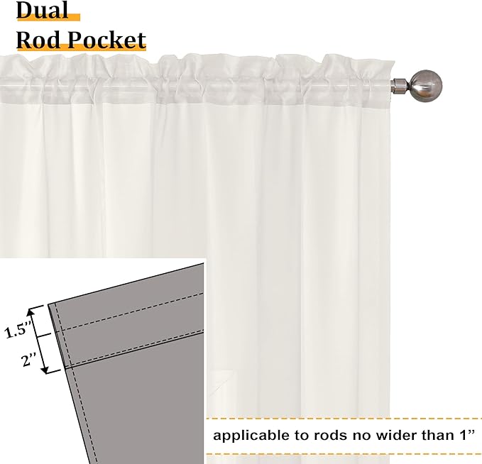 Aiyufeng Modern Sheer Window Curtains, Rod Pocket Long Curtains Translucent Drapes Semitransparent Privacy with Light Through for Bedroom/Living Room, Ivory, W42 x L90, 2 Pieces