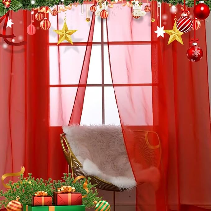 SpaceDresser Basic Rod Pocket Sheer Voile Window Curtain Panels White 1 Pair 2 Panels 42 Width 72 Inch Long for Kitchen Bedroom Children Living Room Yard(Red,42 W x 72 L)