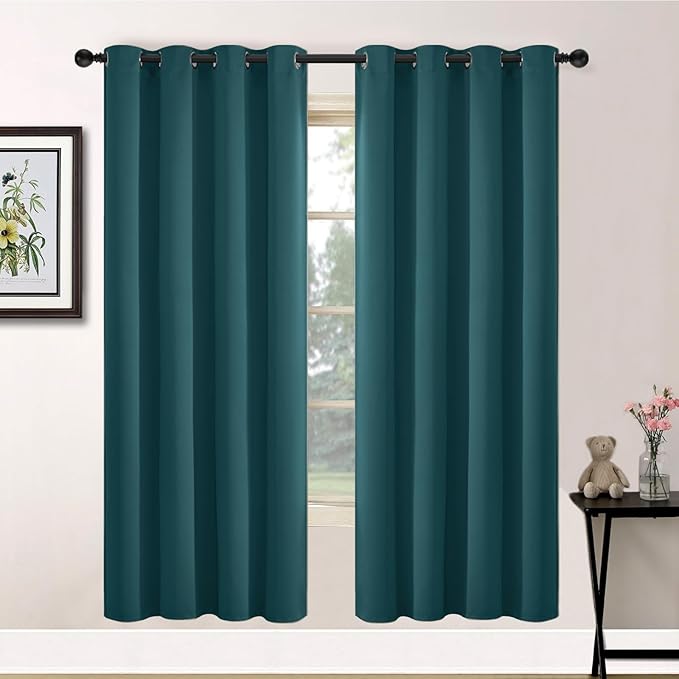 Yakamok Blackout Curtains for Bedroom 2 Panels Set 72 Inch Length Thermal Insulated Room Darkening Dark Black Out Drapery Grommet Window Treatments Drapes for Living Room,52x72, Dark Teal