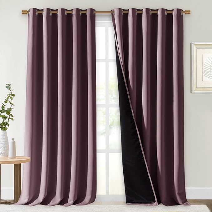 NICETOWN Full Shading Curtains for Windows, Super Heavy-Duty Black Lined Blackout Curtains for Bedroom, Privacy Assured Window Treatment (Dry Rose, Pack of 2, 70 inches W x 95 inches L)