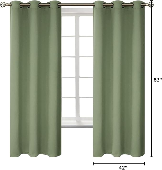 BGment Grass Green Black Out Curtains 63 Inch Long for Bedroom - Spring Style Room Decor Thermal Insulated Grommet Minimalist Window Treatments Drapes, 2 Panels, 42 x 63 Inch