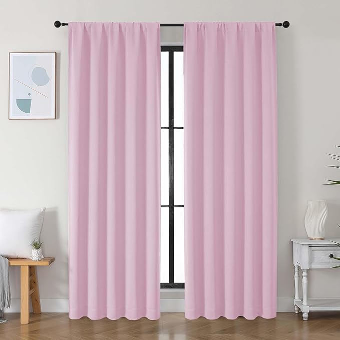 Simplebrand Ava Pink Blackout Curtains for Bedroom 84 Inch Length 2 Panels Set, Solid Thermal Insulated Privacy Nursery Window Treatment Curtains Blackout Drapes, W50 x L84 Inch, Pink