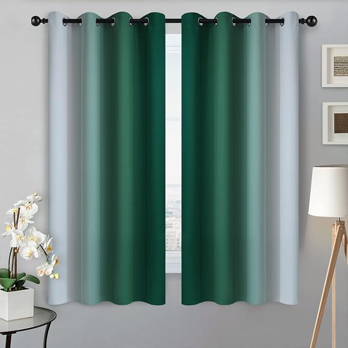 SimpleHome Ombre Room Darkening Curtains for Bedroom, Gradient Dark Green to Grey White Light Blocking Thermal Insulated Grommet Window Curtain/Drapes for Living Room,2 Panels, 52x63 inches Length