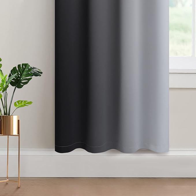 Yakamok 72 Inch Length Black and Greyish White Ombre Curtains, Light Blocking Gradient Color Curtains, Room Darkening Thermal Insulated Grommet Window Drapes for Bedroom (2 Panels, 52x72 Inch)