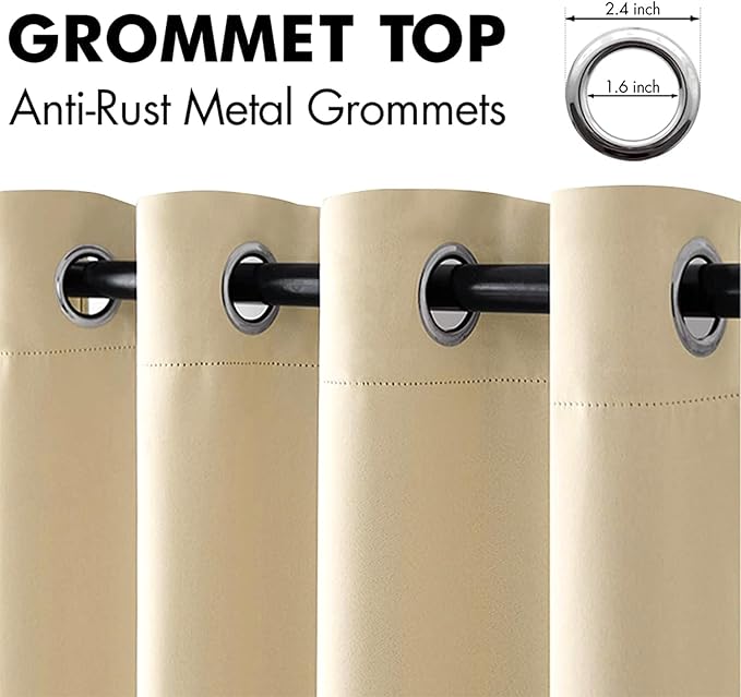 MIULEE 84" Long Room Darkening Curtains Thermal Insulated Drapes Solid Window Treatment Set Grommet Top Light Blocking Blackout Curtain for Living Room/Bedroom 2 Panels Cream Beige