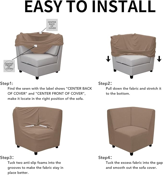 Easy-Going Stretch Sectional Corner Sofa Slipcover 1-Piece Couch Sofa Cover Furniture Protector Soft with Elastic Bottom for Kids, Pet, Spandex Jacquard Fabric Camel