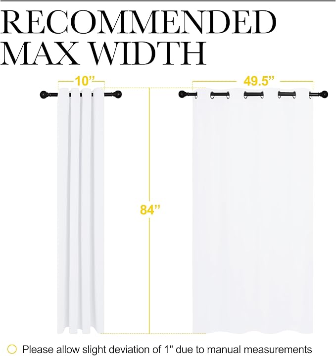 NICETOWN 100% Blackout Window Curtain Panels, Cold and Full Light Blocking Drapes with Black Liner for Nursery, 84 inches Drop Thermal Insulated Draperies (White, 2 Pieces, 52 Wide Each Panel)