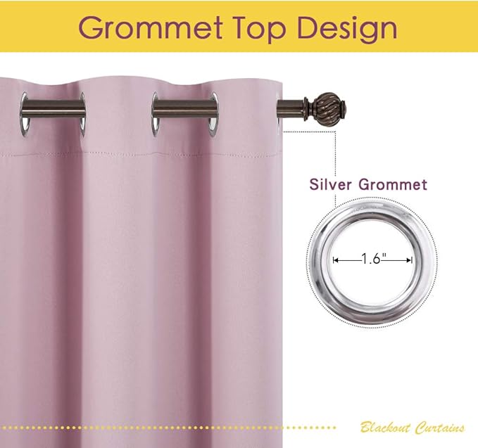 NICETOWN Blackout Curtains & Drapes for Bedroom, Baby Pink, W34 x L48, Set of 2, Triple Weave Grommet Top Thermal Insulated Light Blocking Panels for Bathroom/Living Room