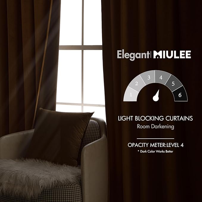 MIULEE Velvet Curtains 90 inches - Luxury Blackout Curtains for Bedroom Living Room Thermal Insulated Super Soft Window Drapes Rod Pocket & Back Tab, Brown, W52 x L90 inches, 2 Panels