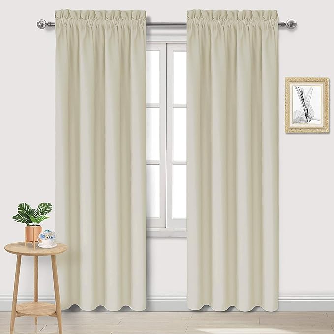 DWCN Blackout Curtains for Bedroom – Rod Pocket Thermal Insulated Noise Reducing Noise Reducing Drapes for Living Room, W 42 x L 84 Inch, 2 Panels, Light Beige