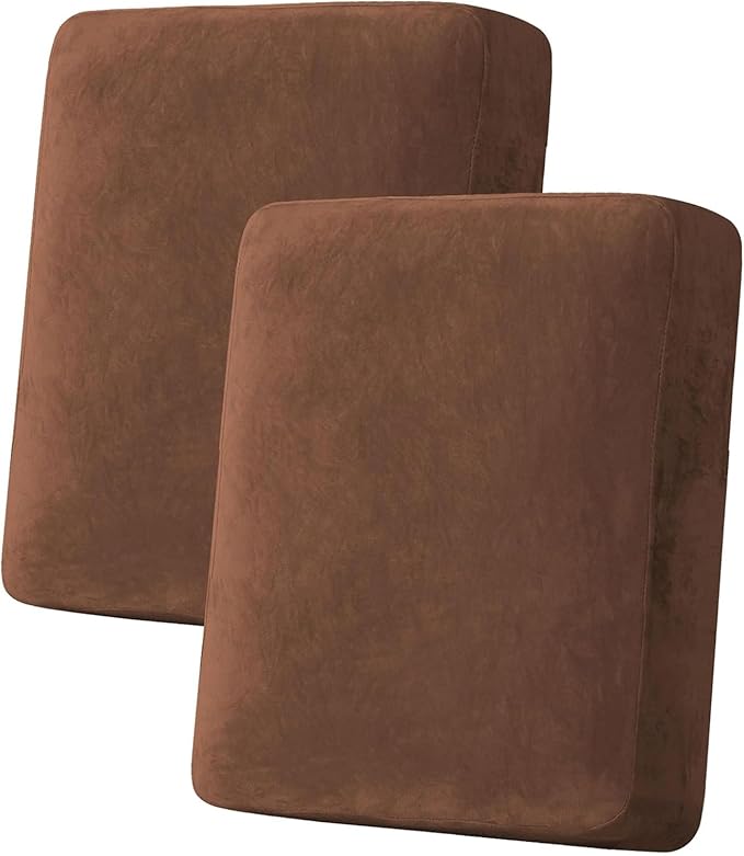 H.VERSAILTEX Velvet Stretch Couch Cushion Cover Plush Cushion Slipcover for Loveseat Cushion Furniture Protector Seat Cushion Sofa Cover (2 Piece Medium Sofa Cushion Covers, Caramel)
