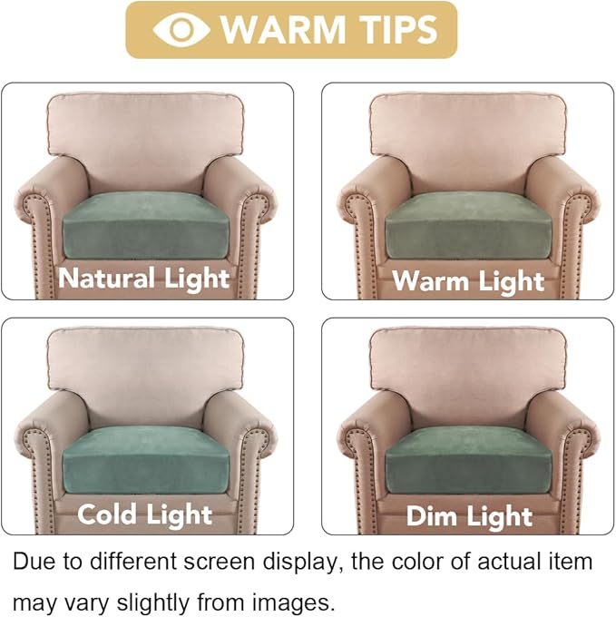 H.VERSAILTEX Velvet Stretch Couch Cushion Cover Plush Cushion Slipcover for Chair Cushion Furniture Protector Seat Cushion Sofa Cover (1 Piece Armchair Cushion Covers, Sea Grass)