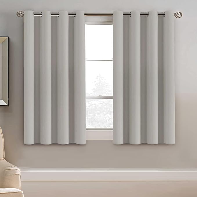 H.VERSAILTEX Blackout Curtain for Living Room Small Window Kitchen Blackout Curtains 45 inch Length Energy Saving Solid Grommet Blackout Drape, One Panel, Stone, 52" W x 45" L