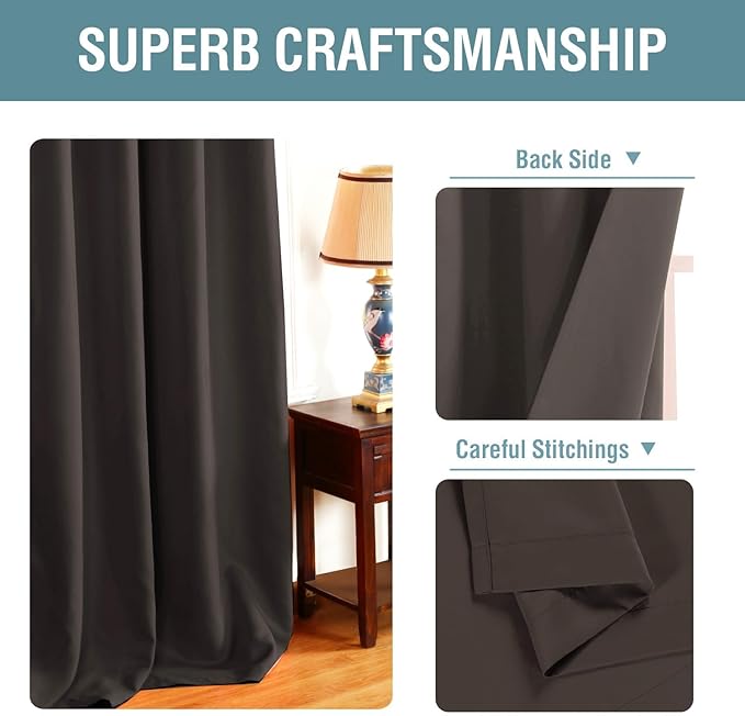 H.VERSAILTEX Brown Blackout Curtains for Living Room 120 Inches Length, Blackout Curtains for Bedroom Curtains & Drapes Thermal Insulated Drapes - Chocolate Brown, 1 Panel, 52" W x 120" L
