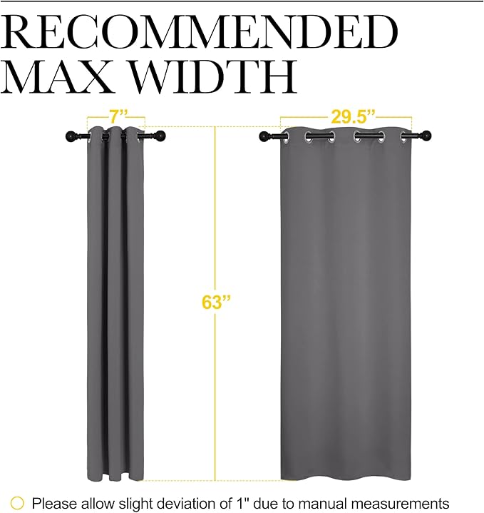 NICETOWN Grey Blackout Curtain Panels for Bedroom, Thermal Insulated Grommet Top Blackout Draperies and Drapes (2 Panels, W34 x L63 inches, Grey)
