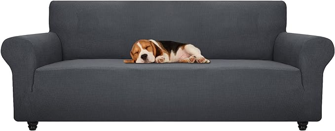 ZNSAYOTX Stretch Oversized Couch Cover Universal Sofa Covers for Living Room Dogs Pet Furniture Protector Spandex Extra Large Sofa Slipcovers with Anti Slip Foam Sticks (Dark Grey, XL Sofa)