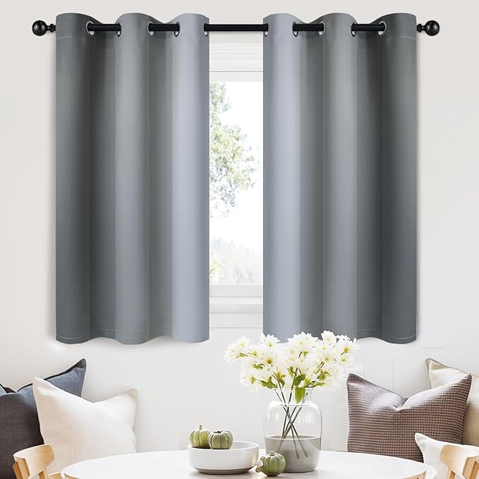 SimpleHome Ombre Room Darkening Curtains 36 inches Length for Bedroom,Grommet Gradient Light Blocking Grey Gradient Window Curtains for Living Room,2 Panels, 42x36 inches