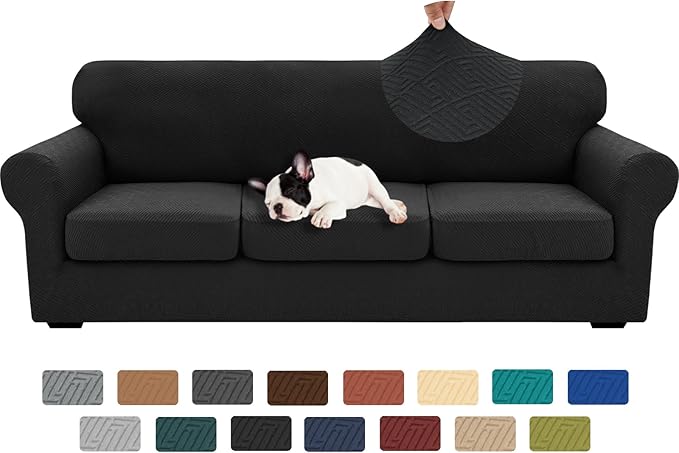 XINEAGE 2026 New 4 Pieces Extra Large Couch Covers for 3 Cushion Sofa Super Stretch Sofa Cover for 3 Large Seat Cushion Universal Fitted Slip Cover for Living Room (Black), 91"-110"(3 Cushions)
