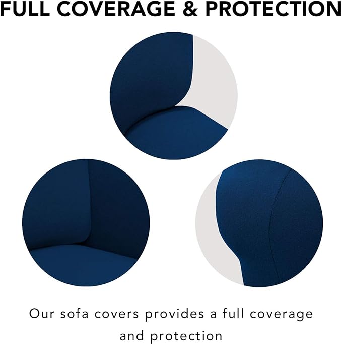 PureFit Super Stretch 4 Seater Sofa Slipcover – Spandex Non Slip Soft Couch Sofa Cover, Washable Furniture Protector with Non Skid Foam and Elastic Bottom for Kids, Pets （XX Large, Navy）