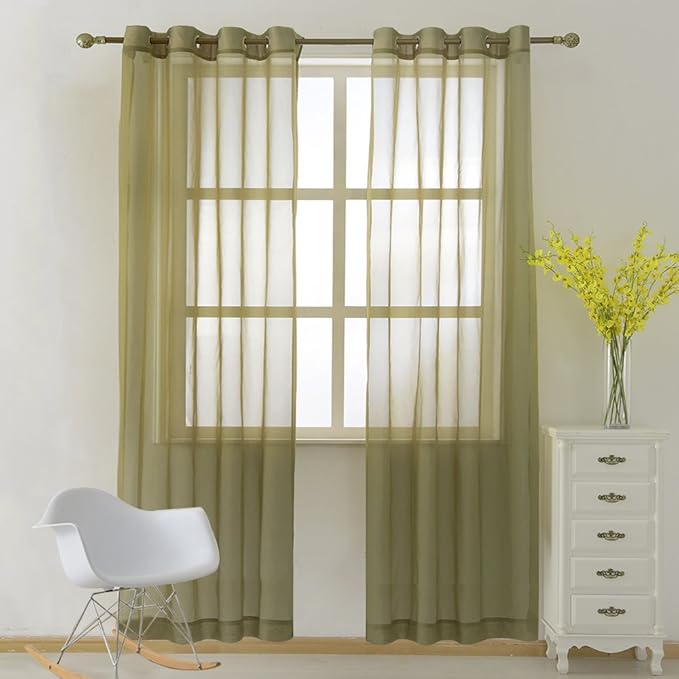 NICETOWN Sheer Window Curtains Green for Boy's Room, Ring Top Voile Textured Window Treatment Vertical Panels for Wedding/Bedroom/Living Room, Green, W54 x L84, 2 Panels