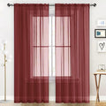 SpaceDresser Sheer Voile Window Treatment Rod Pocket Curtain Panels for Kitchen Bedroom Living Room Drapes Sunlight Filtering Privacy Semi Home Decor Assorted Colors Sizes (Burgundy, 52 W x 45 L)