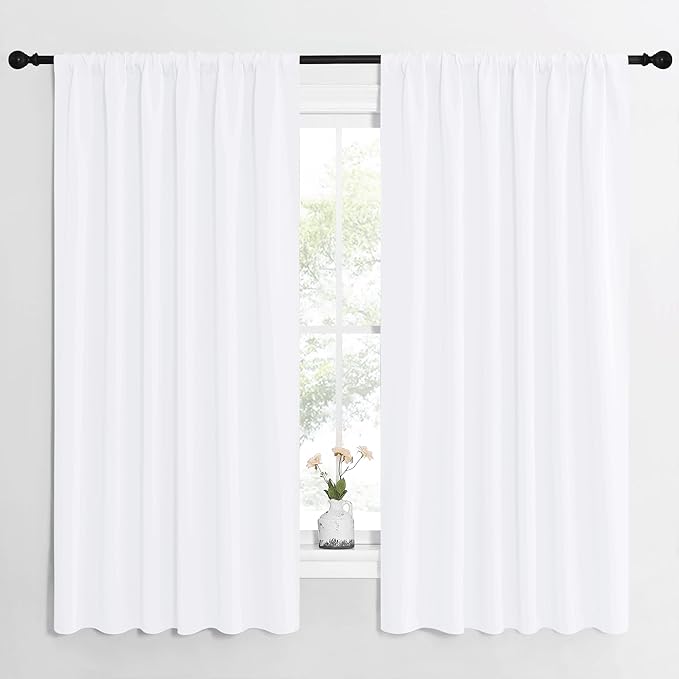 NICETOWN White Curtains, 50% Light Blocking Curtain Panels for Bedroom, Home Decoration Easy-Care Solid Rod Pocket Draperies/Drapes, Window Covering for Kitchen (2 Panels, 62 by 63, White)