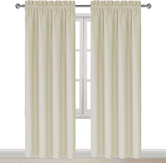 DWCN Blackout Curtains for Bedroom – Rod Pocket Thermal Insulated Noise Reducing Noise Reducing Drapes for Living Room, W 42 x L 84 Inch, 2 Panels, Light Beige